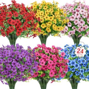Ouddy Decor 24 Pcs Artificial Flowers for Outdoors Decorations, Multicolor
