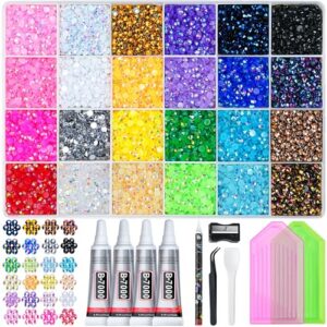 LOTWOW 35000 Pcs Resin Jelly Rhinestones Kit, Multicolor 3mm Flatback Rhinestones with 4 Pcs B7000 Jewelry Glue & Tools, All-in-One Bedazzling Kit for DIY Arts & Crafts Gifts