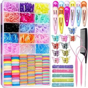 Teenitor Hair Accessories for Girls, Colorful Elastic Hair Ties Set with Hair Clips, Glitter Bobby Pins and Butterfly Hair Clips, Small Hair Ties for Toddler, Baby, Kids Elastic Hair Ties