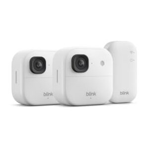 Blink Outdoor 2K+ (newest model) — Wireless smart security camera, 2K video resolution, enhanced audio, two-year battery. Sync Module Core included — 2 camera system (White)