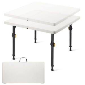 FanttikOutdoor Folding Card Table 2 Heights, 34" Square Plastic Party Table | Fold-in-Half Utility Plastic Portable Table with Collapsible Legs & Carrying Handle, Heavy Duty, White Zeta S4 Pro