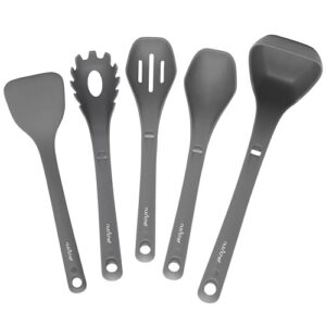 NutriChef Kitchen Cooking Utensils Set - Includes Solid Spatula, Pasta Fork, Solid Spoon, Slotted Spoon & Tool Seat, Works with Model: NCCWSTKGRY (Gray)