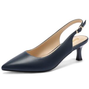 DOBOLIN Womens Slingback Kitten Heels Pointed Toe Pumps Navy Blue Size 9 | Closed Toe 2.3" Low Heel Comfortable Casual Dress Formal Work Business Office Bridal Wedding Party Evening Wear Dressy Events