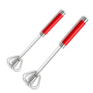 Lelasety Stainless Steel Semi-Automatic Egg Whisk Set, 2PCS Hand Push Rotary Manual Mixer for Cooking, Whisking, Beating and Stirring (10&12 Inch)