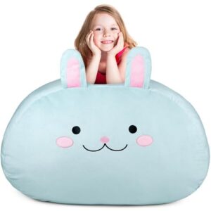 GAGAKU Stuffed Animal Bean Bag Cover Toy Storage, 24 Inches Kids BeanBag Crystal Blue Rabbit Large Zipper Bean Bag for Organizing Kids Plush Toys Home Supplies