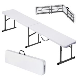 VEVOR Plastic Folding Bench, 6ft Portable Folding Bench, Smooth High Density Polyethylene Waterproof Outdoor Bench, Picnic Camping Table with Handle for Garden Soccer Playtime, White (1 Pack)