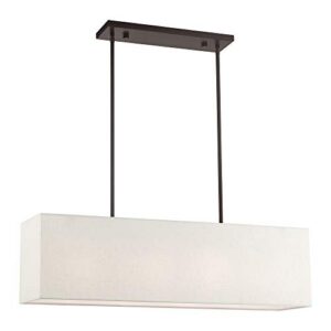 Livex Lighting 41156-92 Summit English Collection 4-Light Linear Chandelier with Oatmeal and White Fabric Hardback Shade, Bronze, 11.50x36.00x8.50