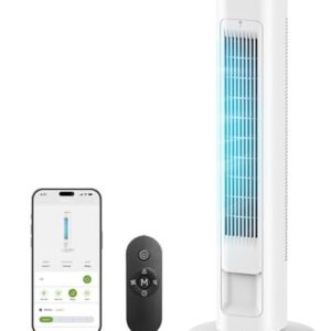 MORENTO Smart Tower Fan with Remote, WiFi/App/Voice Control, 25dB, White