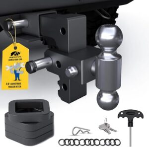 MIKKUPPA Adjustable Trailer Hitch - Fits 2.5" Receiver, 6" Drop/Rise Heavy Duty Aluminum Tow Hitches for Truck with Dual Ball Mount 2" x 2-5/16" (18,500 LBS GTW) and Anti-Theft Locking Hitch Pins