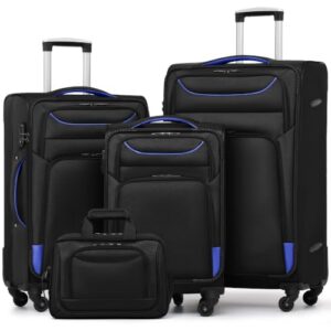 Coolife Softshell Luggage, TSA Lock, Spinner Wheels, 4-Piece Set with Tote