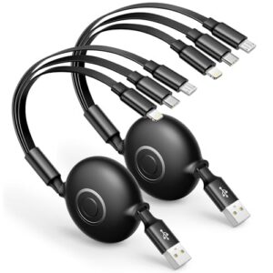 Aioneus Multi Charging Cable 3A Retractable Multi Charging Cord 3 in 1 Fast Charger Multiple Charger USB Cable with Lightning/Type C/Micro USB for Cell Phones/IP/Galaxy/PS/Tablets/iPads