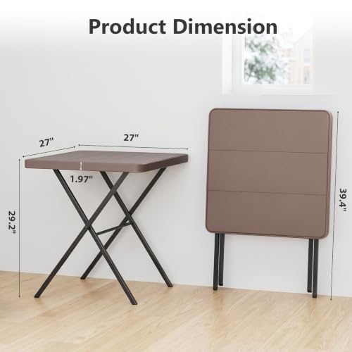 FurniEdge Folding Table, Portable Coffee Table 27in Square Table for Small Spaces, Patio Card Table Foldable Picnic Table with 400 LBS Capacity for Indoor Outdoor Use, Brown - Image 2
