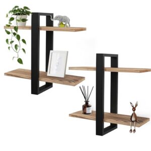 FURAOMEILI Floating Shelves for Wall,Wall Mounted Storage Display Shelves for Living Room,Bedroom, Bathroom, Kitchen,Office,Set of 2((Black+Carbonized Black)