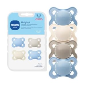 MAM Original Baby Pacifier 0-6 Mths, Skin Soft Silicone Nipple, 4 Pack | For Newborn Babies, BPA-Free Skin Soft Silicone Nipple, Developed With Medical Experts, Easy to Clean, Made In Europe