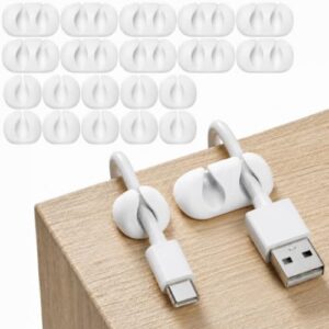 Cord Organizer for Desk, Nightstand Cable Holder, 20 Pack, Multislot, White | GLUIT Adhesive Charger Organizer, Cable Management for Desk Car Office Home College Dorm Room Cable Clips for Cords