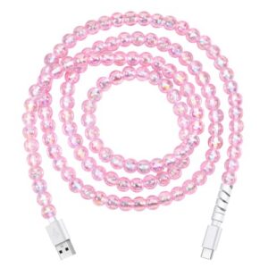 Coolden USB to USB C Cable 5FT Pink Iridescent Beaded USB C Charging Cable | 60W Fast Charging Beaded Charger Cord for Women Girls USB A to USB C Cable for iPhone 18 Pro/Pro Max for Samsung S26 S25 S24