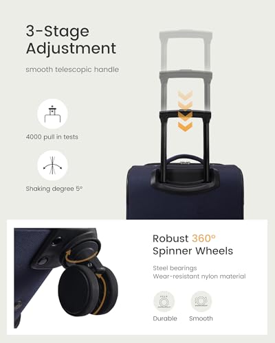 LOVEVOOK Carry On Luggage 22x14x9 Airline Approved 20inch Softside Suitcase | Carry-on Suitcase with Spinner Wheels TSA Lock for Women Men, Small Rolling Luggage for Travel Airplanes, Wet Pocket, Blue - Image 3