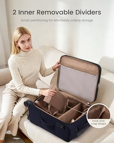 LOVEVOOK Carry On Luggage 22x14x9 Airline Approved 20inch Softside Suitcase | Carry-on Suitcase with Spinner Wheels TSA Lock for Women Men, Small Rolling Luggage for Travel Airplanes, Wet Pocket, Blue - Image 5