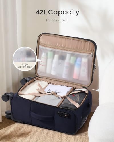 LOVEVOOK Carry On Luggage 22x14x9 Airline Approved 20inch Softside Suitcase | Carry-on Suitcase with Spinner Wheels TSA Lock for Women Men, Small Rolling Luggage for Travel Airplanes, Wet Pocket, Blue - Image 6