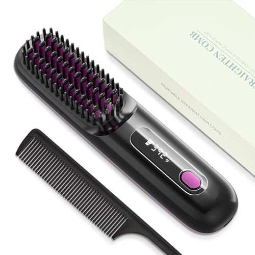 Hair Straightener Brush,Ceramic Ionic Anti-Frizz Hair Brush,