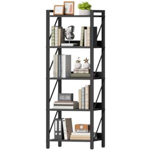 HOOBRO Bookshelf, 5-Tier Industrial Bookcase, Book Shelf Storage Organizer, Tall Bookshelf with Metal Frame for Living Room, Bedroom, Home Office, Kitchen, Black BB73SJ01