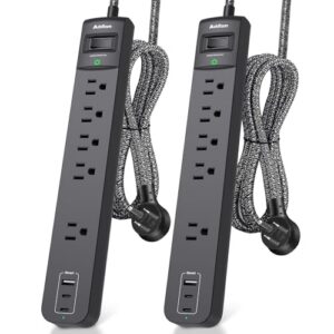 Addtam 2 Pack Power Strip Surge Protector – 5 Wide Spaced Outlets 3 USB