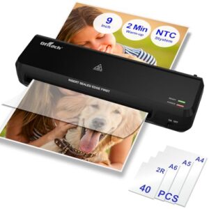 9 inch Laminator Machine with 40 Laminating Sheets | Laminator with NTC Technology Continuous Operation and Quick 2-Min Warm-Up for Home,Office,School Use-Black
