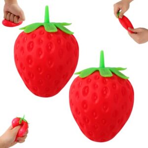 2PCS Squeezable Strawberry Toy, Realistic Slow Rise Pressure Relief Toy, Soft Squishy Party Favor for Adults
