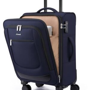 LOVEVOOK Carry On Luggage 22x14x9 Airline Approved 20inch Softside Suitcase | Carry-on Suitcase with Spinner Wheels TSA Lock for Women Men, Small Rolling Luggage for Travel Airplanes, Wet Pocket, Blue