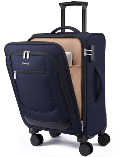 LOVEVOOK Carry On Luggage 22x14x9 Airline Approved 20inch Softside Suitcase | Carry-on Suitcase with Spinner Wheels TSA Lock for Women Men, Small Rolling Luggage for Travel Airplanes, Wet Pocket, Blue