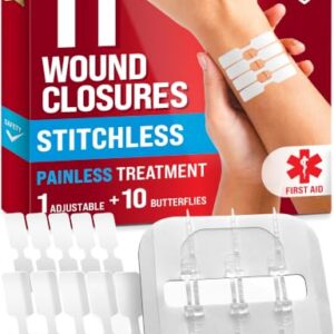 Emergency Wound Closure Strips - 11pk - 2 Types Easy to Use Butterfly Bandages - Stitchless & Painless Laceration Closure Kit
