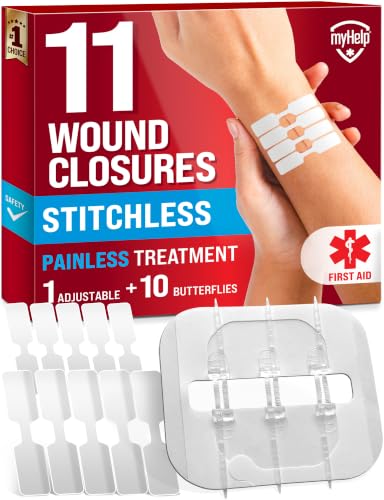 Emergency Wound Closure Strips - 11pk - 2 Types Easy to Use Butterfly Bandages - Stitchless & Painless Laceration Closure Kit