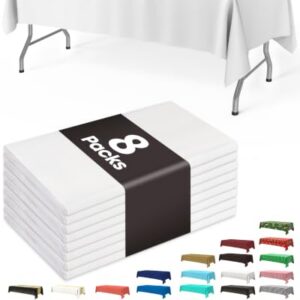 Pureegg Plastic Table Cloth Disposable 8 Pack 54 x 108 Inch, White | Party Supplies, Wedding, Picnic, Leakproof & Sturdy, White, Tablecloth, Table Cover