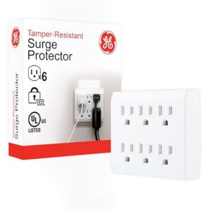 GE 6-Outlet Surge Protector Wall Tap, 440 Joule Rating, Outlet Adapter, Automatic Shutdown Technology, Great Surge Protector for Holiday Lighting, Decorations, 3 Prong Outlet, White, 37155