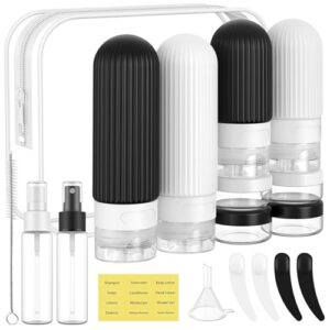 ME.FAN Travel Bottles for Toiletries,18 Pack Silicone Portable Size Bottle, TSA Approved Refillable Cosmetic Container Kits for Conditioner, Shampoo, Lotion,Face Cream - Black/White