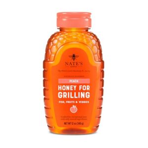 Nate's Peach Honey for Grilling - 12 oz Squeeze Bottle | Made with 100% Pure Honey and Peach - For Grilling Fish, Fruit & Veggies - Gluten Free - Only Natural Ingredients