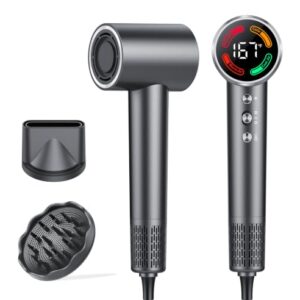 Hair Dryer, High-Speed Blow Dryer with Diffuser, 500M Ionic Negative Blow Dryer for Fast Drying, Low Noise & Smart Temperature Control & LED, for All Hair Types,for Home & Travel, Gifts