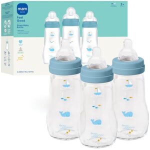 MAM 9oz Pure Glass Feel Good Anti-Colic 2+ Months Baby Bottle, 3 Pack, Boy