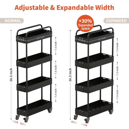 HOTEAGLE Rolling Cart 4-Tier, Adjustable Width & High Adaptability - Image 2