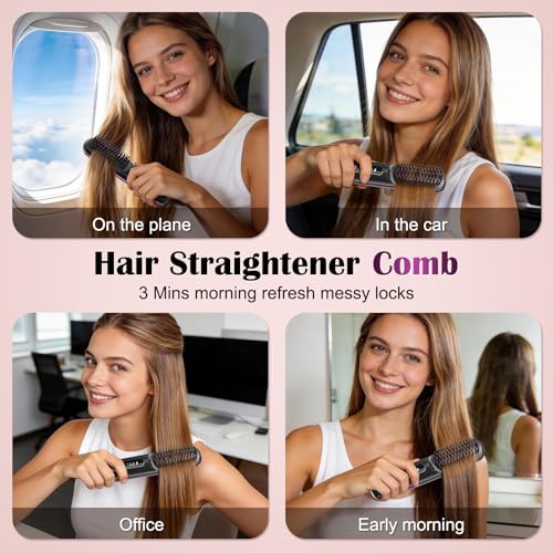 Hair Straightener Brush,Ceramic Ionic Anti-Frizz Hair Brush, - Image 7