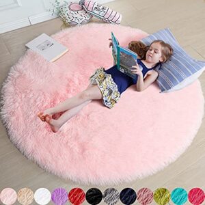 Amdrebio Pink Circle Round Fluffy Area Rug 4Ft for Girls Bedroom Kids Room | Fuzzy Shag Plush Furry Carpet, Nursery Classroom Dorm Office Playroom Decor, Cute Princess Aesthetic, Baby Toddler Corner