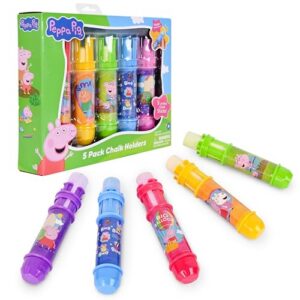 Peppa Pig 5 Pack Chalk Holders, Vibrant Sidewalk Chalk for Kids, Jumbo Chalk Holders, Adjustable Clip, Birthday Party Favor, Classroom Activities, Easter Basket Stuffer, Chalkboard Chalk for Toddlers