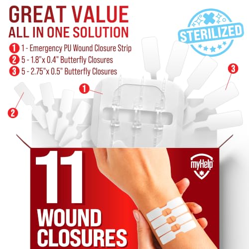 Emergency Wound Closure Strips - 11pk - 2 Types Easy to Use Butterfly Bandages - Stitchless & Painless Laceration Closure Kit - Image 8