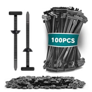 Nylon Universal Cable Tie Buckle, Zipper Clips for Cars, T Style Zip Ties Button Fixion Tools, Automotive Plastic Rivet Push Pin, Auto Body Parts Trim, Bumper Retainer Fender Liner (Black 100PCS)