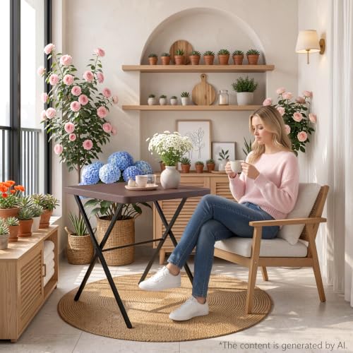 FurniEdge Folding Table, Portable Coffee Table 27in Square Table for Small Spaces, Patio Card Table Foldable Picnic Table with 400 LBS Capacity for Indoor Outdoor Use, Brown - Image 7