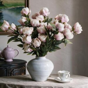 Fanfantoey Artificial Silk Peonies Flowers Stems for Vase, Dusty Pink | 6 Bundles,16 inches,for Indoor Table Centerpieces Floral Bouquet Arrangements Shower Home Decoration