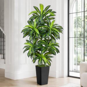 Keeplush 7FT Artificial Dracaena Tree - High-Density Foliage Fake Plant with Black Tall Planter - Faux Yucca Floor Plant for Home Office Decor Indoor