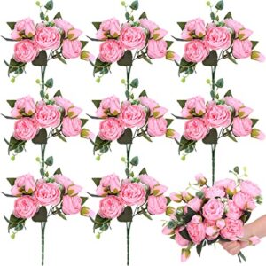 Yunsailing 8 Pack Artificial Peony Flowers Faux Silk Hydrangea Bouquet Wedding Home Table Decor Reusable Bouquet of Rose Flower for Birthday Wedding(Light Pink)