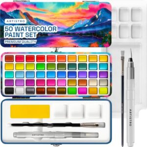 ARTISTRO 50 Watercolor Paint Set with Palette & Brushes for Adults & Kids