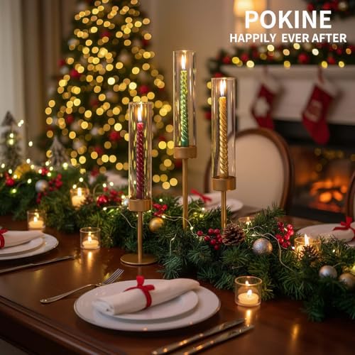 POKINE Glass Hurricane Candle Holders for Candlestick, Gold, Set of 3 | Removable Borosilicate Clear Glass Cylinder Cover, Matte Gold Finish, Wedding Table Centerpiece, Party Christmas Decor - Image 7